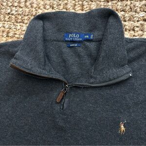 Polo Ralph Lauren Charcoal Quarter Zip Sweater with Pony Logo (2XL) Mens